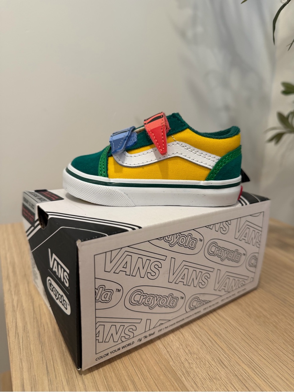 Vans Kids Low-Top Sneaker in Green, Yellow & Blue with Coral Accent 2022